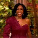 Dawnn Lewis’s burgundy striped off shoulder dress on The View