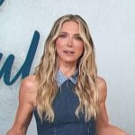 Debbie's collared sleeveless denim dress on Access Hollywood