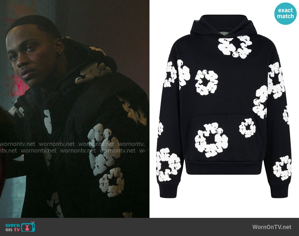 Denim Tears printed Cotton Wreath hoodie worn by Bakari (Ahmad Nicholas Ferguson) on The Chi