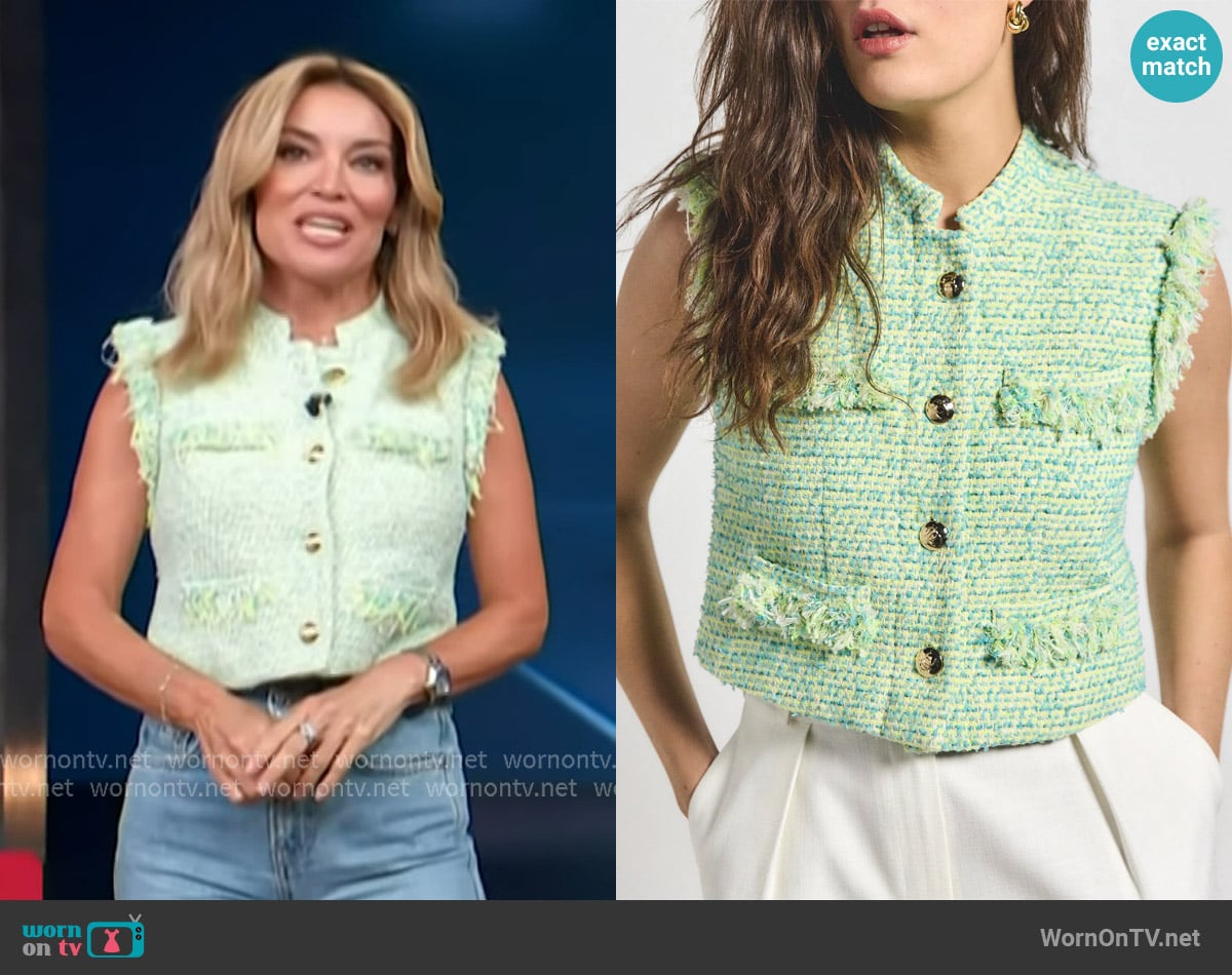 Derek Lam 10 Crosby Loa Cotton Blend Tweed Vest worn by Kit Hoover on Access Hollywood