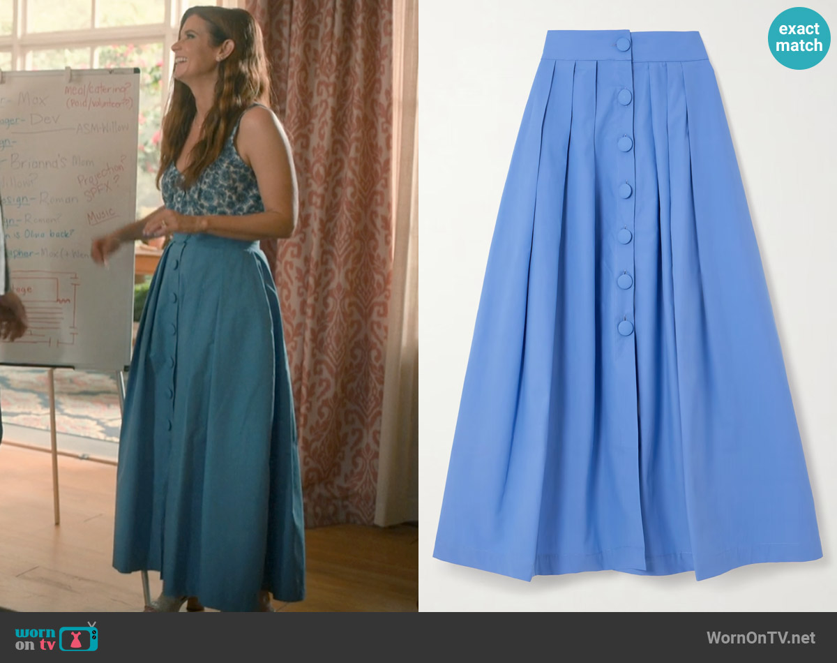 Destree Irving pleated cotton-poplin midi skirt worn by Maddie Townsend (JoAnna Garcia Swisher) on Sweet Magnolias