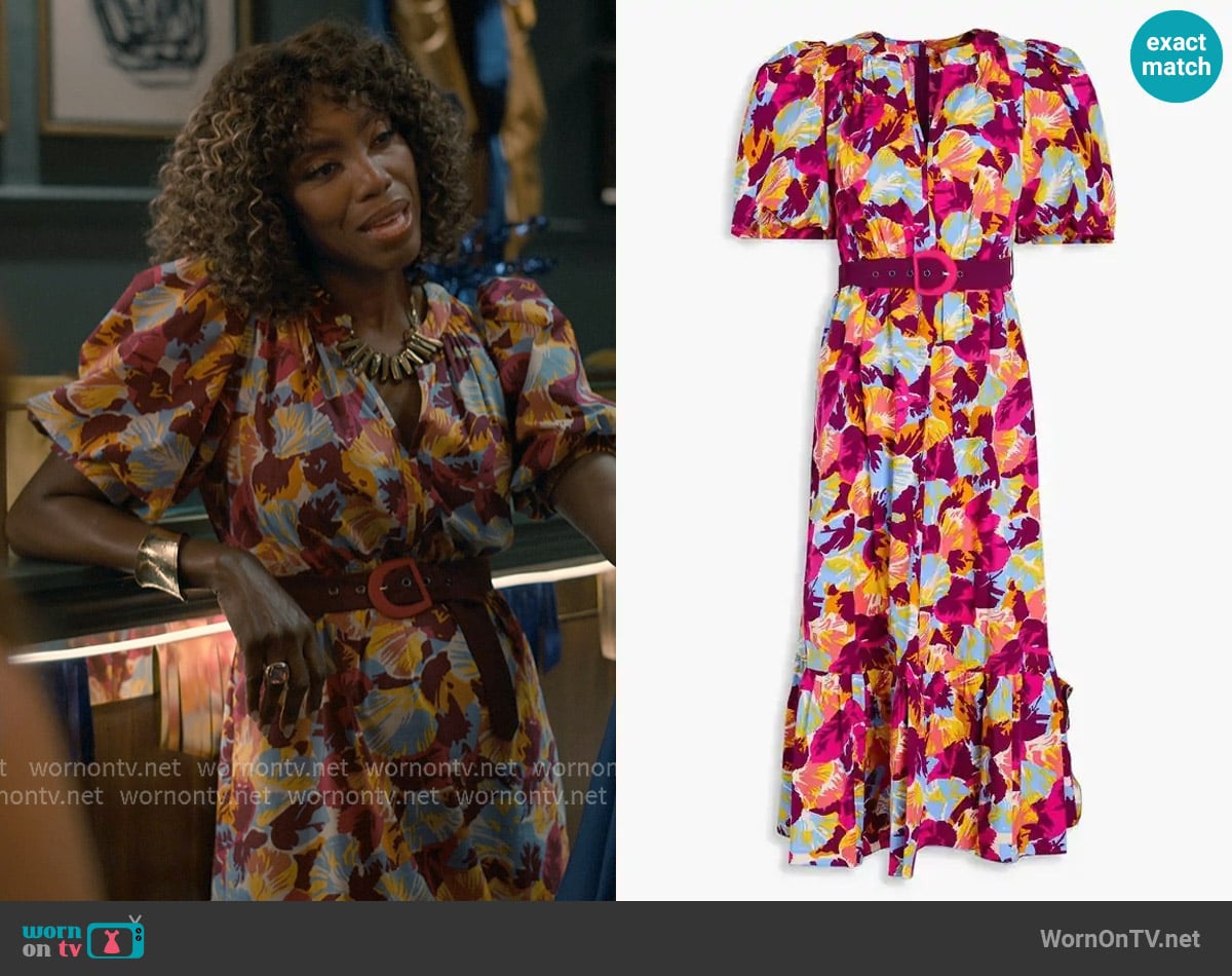 Diane von Furstenberg Polina belted midi dress worn by Helen Decatur (Heather Headley) on Sweet Magnolias