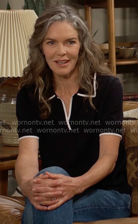 Diane’s black polo top with white trims on The Young and the Restless