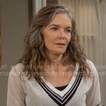 Diane’s white stripe-trim knit v-neck top on The Young and the Restless