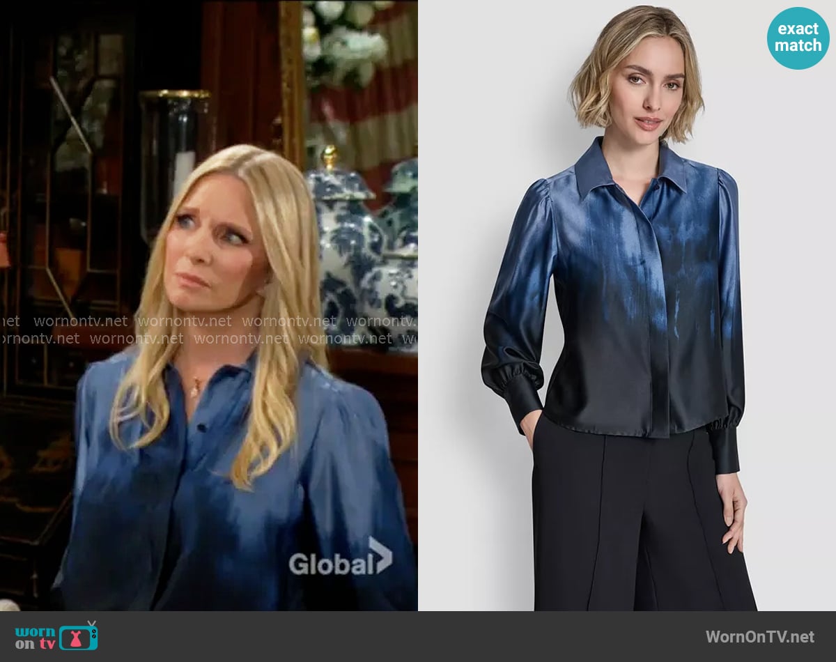DKNY Balloon-Sleeve Blouse worn by Christine Blair Williams (Lauralee Bell) on The Young and the Restless