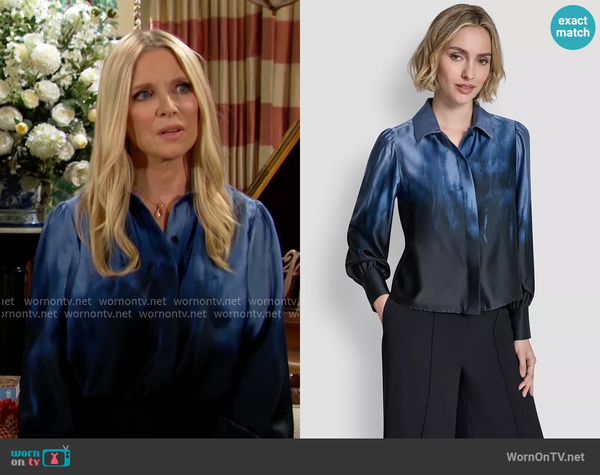 DKNY Balloon-Sleeve Blouse worn by Christine Blair Williams (Lauralee Bell) on The Young and the Restless