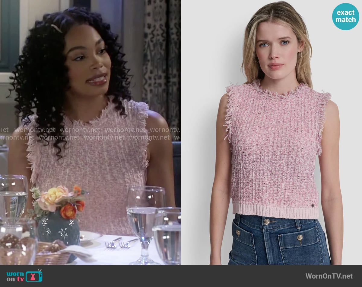 DKNY Sleeveless Tweed Fringe Trimmed Sweater worn by Chelsea Hamilton (RhonniRose Mantilla) on Beyond the Gates