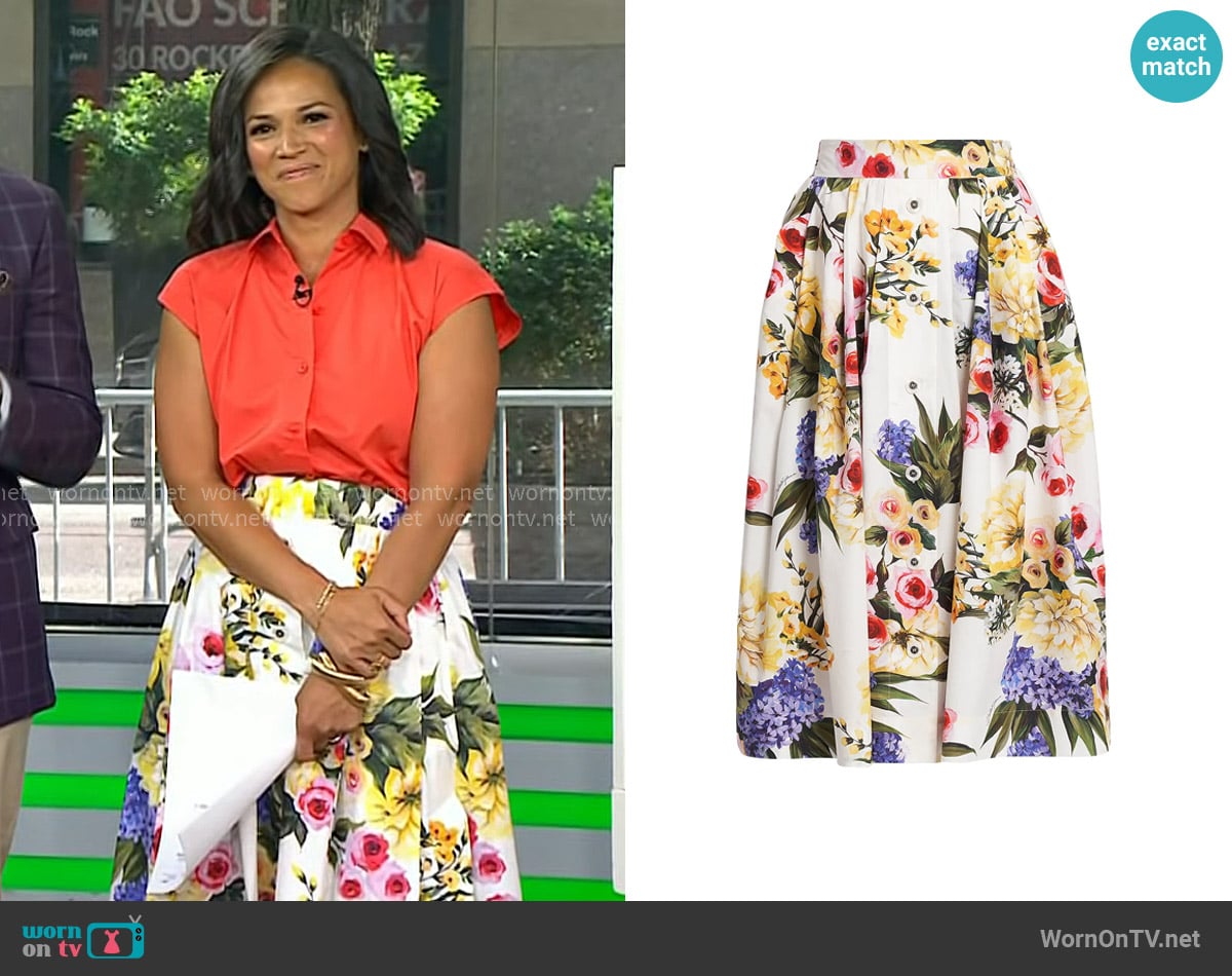 Dolce & Gabbana Floral Print Poplin Midi Skirt worn by Laura Jarrett on Today