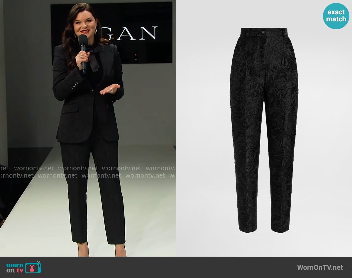 Dolce & Gabbana Peony-motif brocade trousers worn by Katie Logan (Heather Tom) on The Bold and the Beautiful