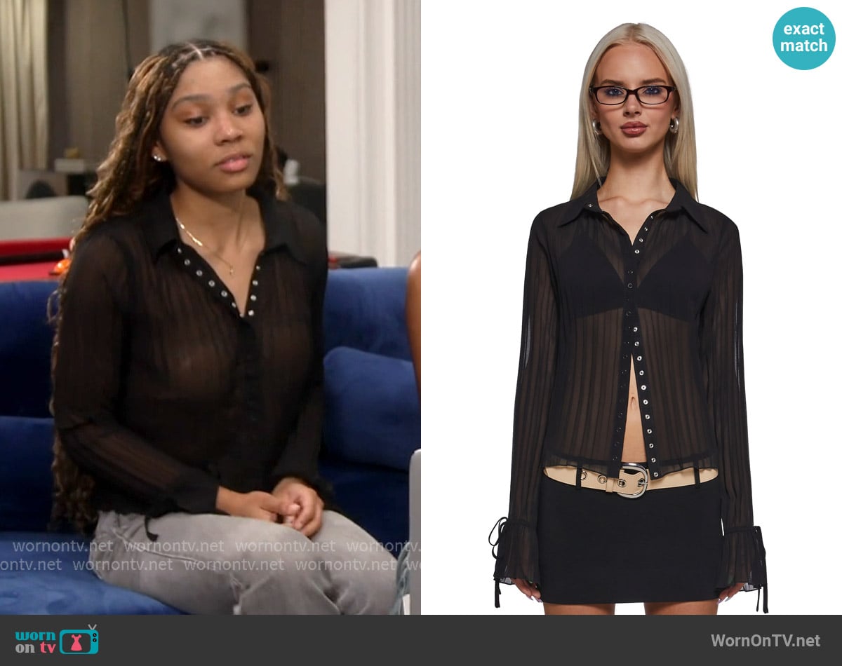 Dolls Kill Bayonetta Sheer Pleated Blouse worn by Ahmauri on The Real Housewives of Atlanta