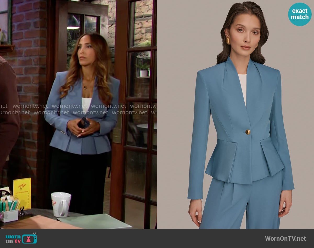 Donna Karan Collarless Pleated Peplum Blazer in Washed Indigo worn by Lily Winters (Christel Khalil) on The Young and the Restless