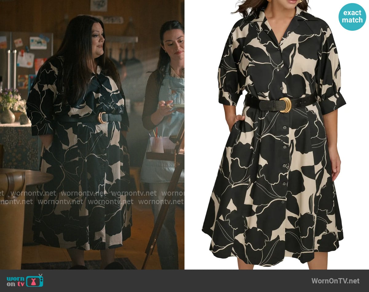 Donna Karan Printed Belted Midi Shirtdress worn by Dana Sue Sullivan (Brooke Elliott) on Sweet Magnolias