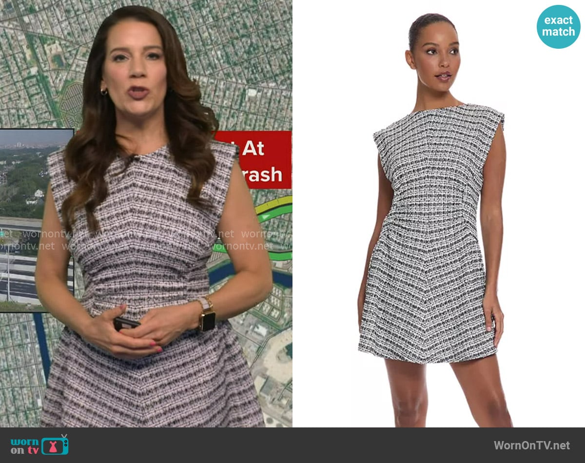 Donna Morgan Tweed Cap Sleeve Gathered Waist Short Dress worn by Heather O’Rourke on Good Morning America