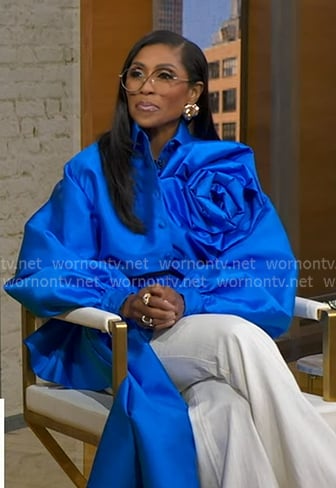 Dr. Jackie Walters’s blue floral applique blouse on Good Morning America