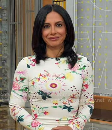 Dr. Tara Narula’s white floral long sleeve dress on Good Morning America
