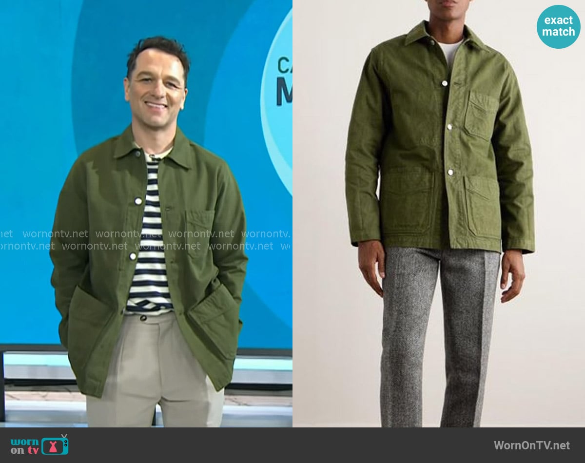 Drake's Duck Cotton-Canvas Chore Jacket in Green worn by Matthew Rhys's  on Today