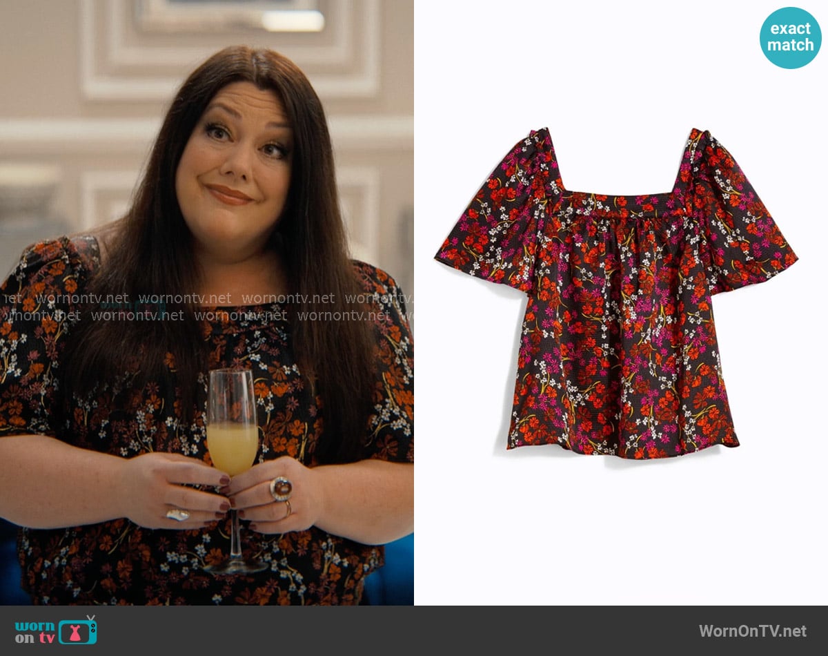 Draper James Maren Top in Ribbon Flower worn by Dana Sue Sullivan (Brooke Elliott) on Sweet Magnolias