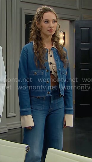 Dylan’s cropped shirt, denim jacket, and jeans on The Bold and the Beautiful