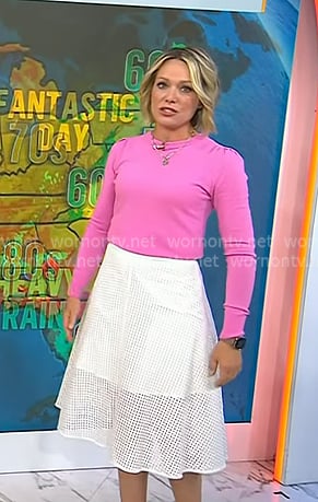 Dylan’s pink sweater and white mesh skirt on Today
