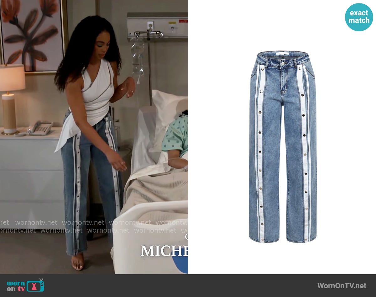 Edge Retro Snap Button Denim Jeans with Stripes worn by Chelsea Hamilton (RhonniRose Mantilla) on Beyond the Gates