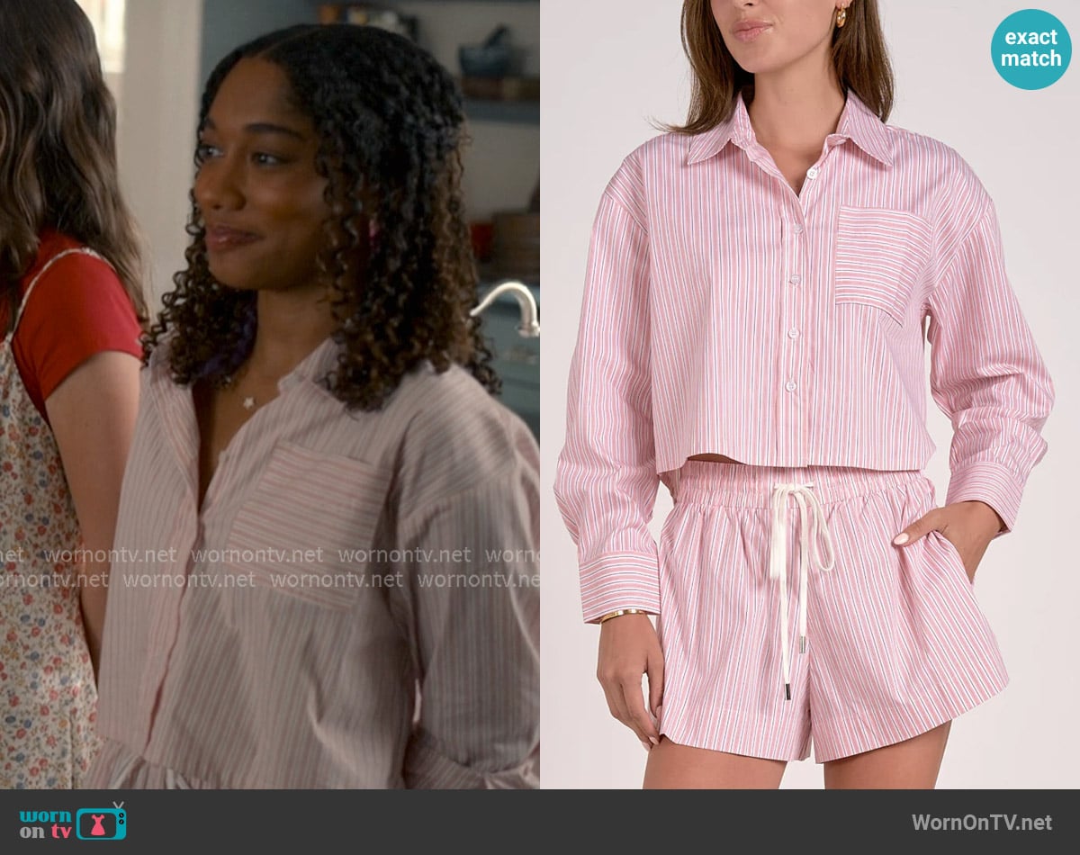 Elan Christina Button Down Crop Top Melon Spring worn by  Jessica Whitley (Iman Benson) on Sweet Magnolias