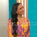 Elizabeth Werner’s purple and orange floral dress on CBS Mornings