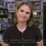 Elizabeth’s brown short sleeve cardigan on Good Morning America