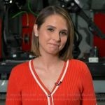 Elizabeth's red contrast stripe cardigan on Good Morning America