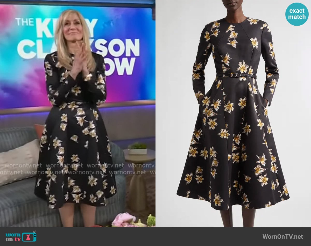 Emilia Wickstead Uccelina Festive Lillies Belted Fit & Flare Midi Dress worn by Judith Light on The Kelly Clarkson Show