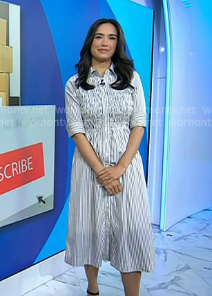 Emilie’s white striped smocked shirtdress on Today