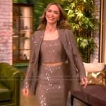 Emily Blunt’s beige sequin blazer and skirt set on The View