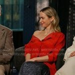 Emily Blunt’s red striped top and print asymmetric skirt on Today