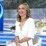 Emily Blunt’s white v-neck drawstring waist top on Today