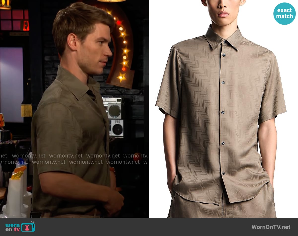 Emporio Armani Zig Zag Jacquard Short Sleeve Shirt worn by Noah Newman (Lucas Adams) on The Young and the Restless