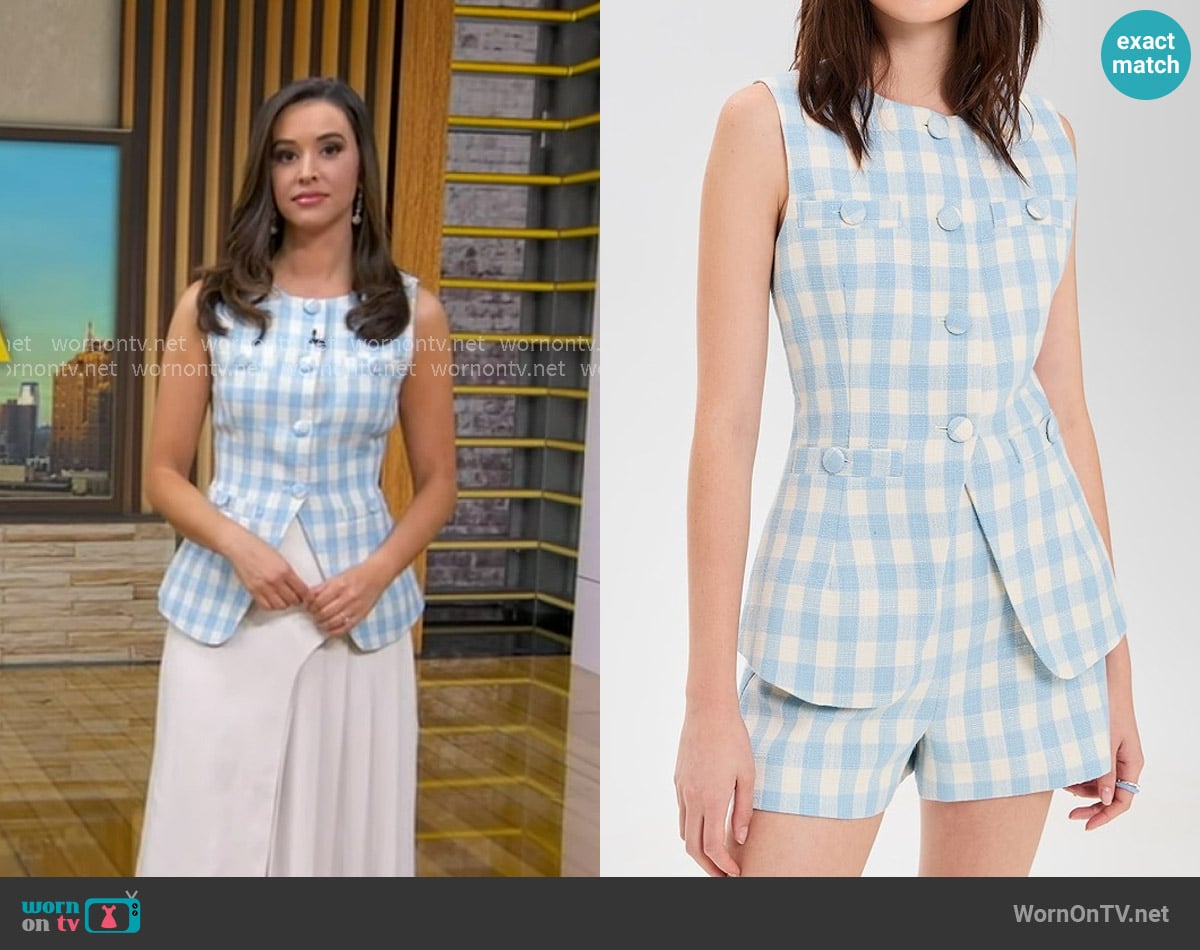 Endless Rose Tweed Top Jacket in Powder Blue worn by Hanna Battah on Good Morning America