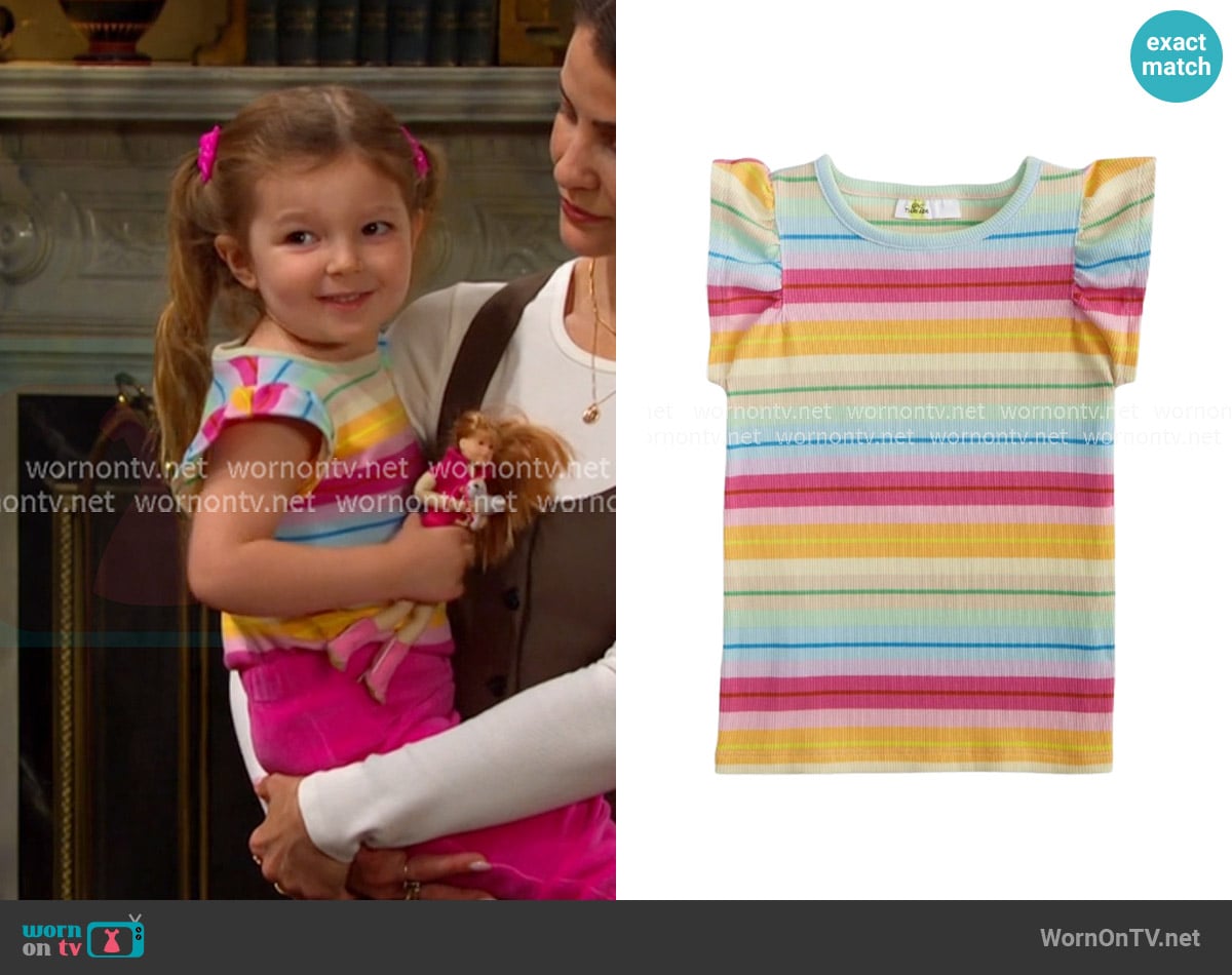 Epic Threads Toddler Girls Rib Flutter Stripe Tank Top worn by Victoria Kiriakis (Angelica Nero) on Days of our Lives