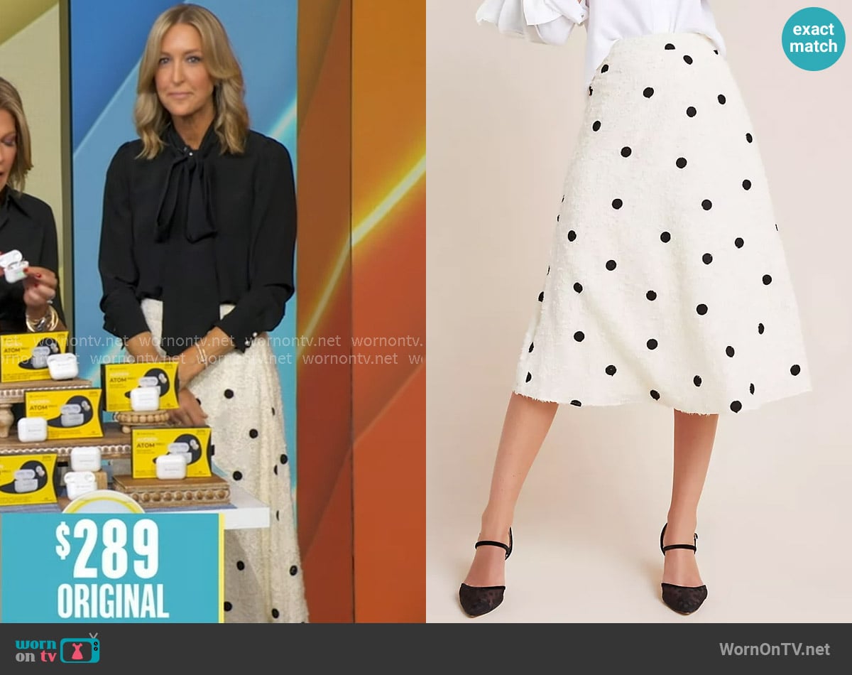 Eri + Ali Andrea Textured Midi Skirt worn by Lara Spencer on Good Morning America