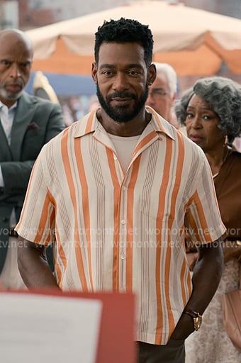 Erik’s orange striped shirt on Sweet Magnolias