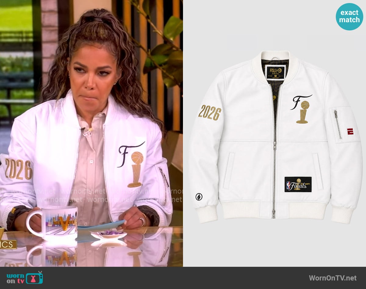 Sunny’s NBA finals leather jacket on The View Sunny’s NBA finals leather jacket on The View
