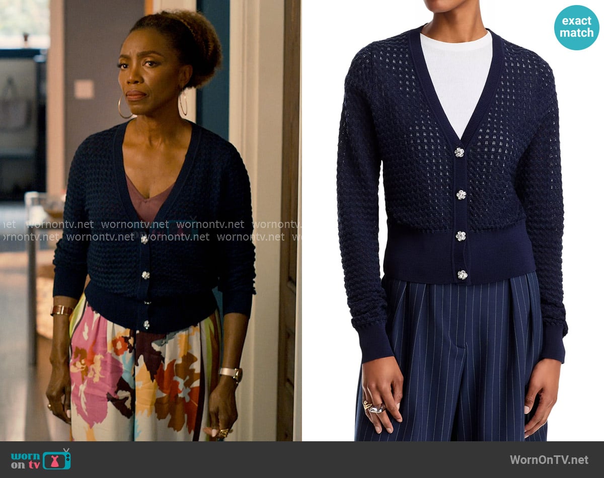 Essentiel Antwerp V Neck Cardigan Sweater worn by Helen Decatur (Heather Headley) on Sweet Magnolias