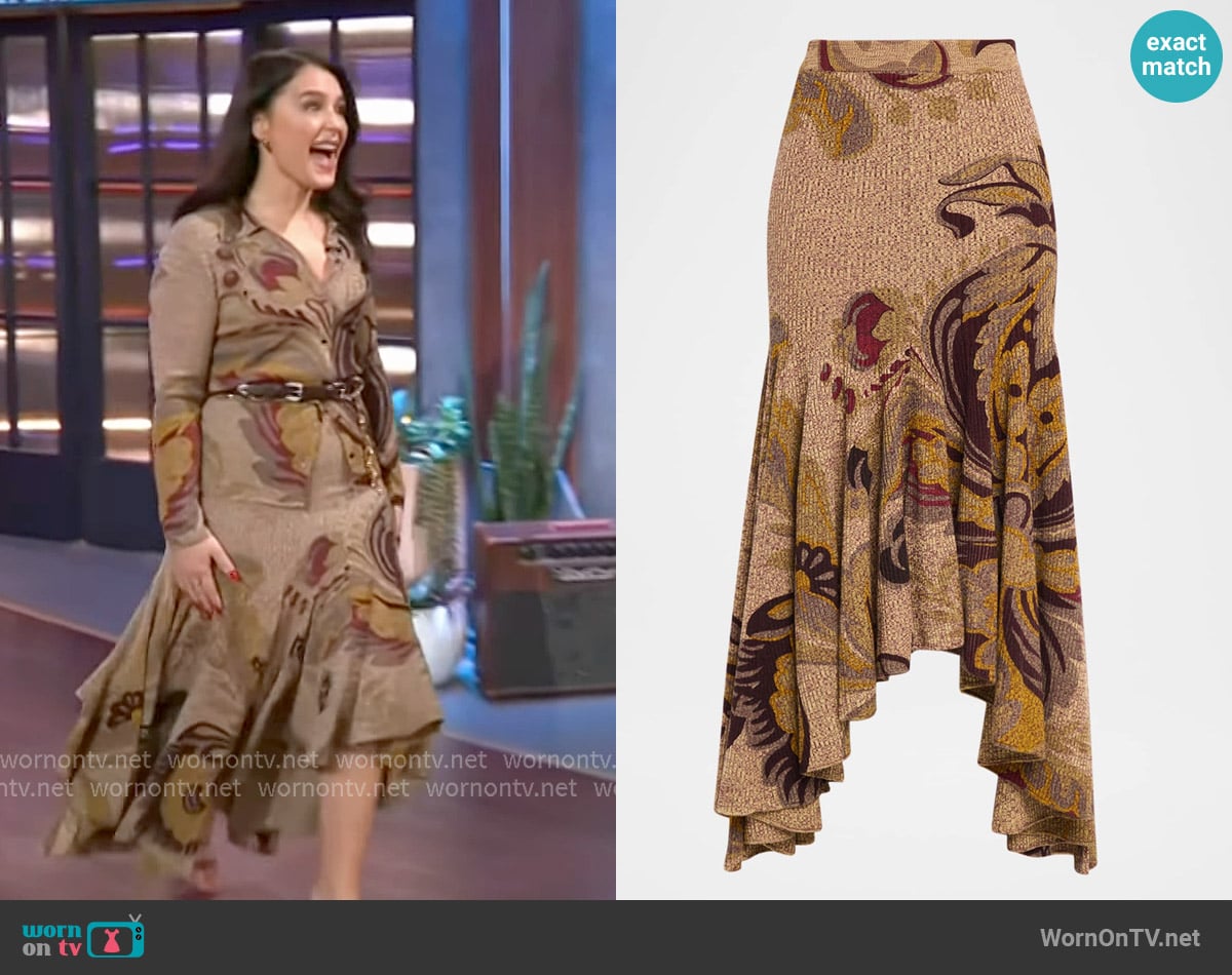 Etro Floral-Print Rib Knit Maxi Mermaid Skirt worn by Jessie Ware on The Kelly Clarkson Show