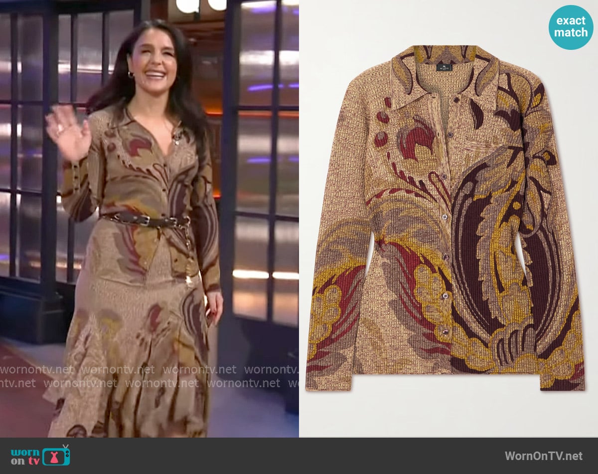 Etro Paisley-print space-dyed wool cardigan worn by Jessie Ware on The Kelly Clarkson Show