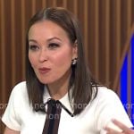 Eva Pilgrim’s white dress with brown and black details on CBS Mornings