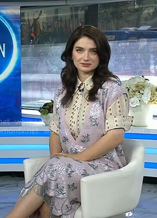Eve Hewson’s purple sequin floral dress on Today