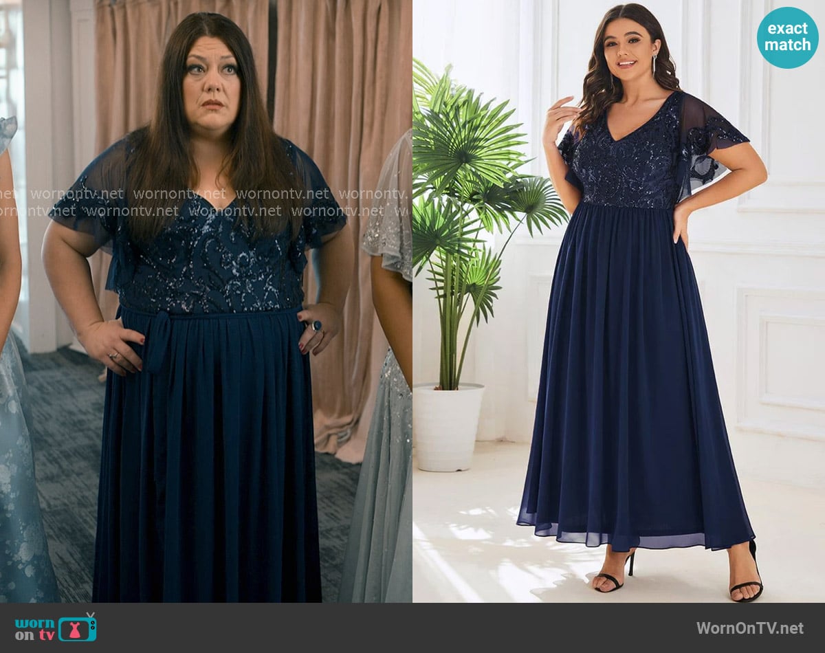 Ever-Pretty V-Neck Short Sleeve Sequin Bodice Mother of the Bride Dress worn by Dana Sue Sullivan (Brooke Elliott) on Sweet Magnolias