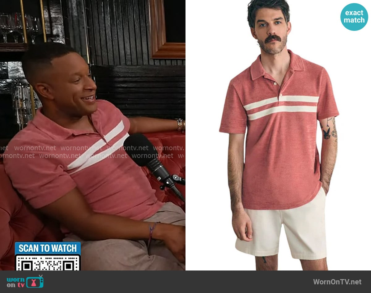 Faherty Cabana Towel Terry Surf Stripe Shirt in Faded Flag worn by Craig Melvin on Today