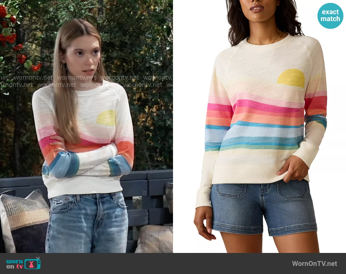 Faherty Sunwashed Slub Sweatshirt in Sun Spritz worn by Charlotte Cassadine (Bluesy Burke) on General Hospital