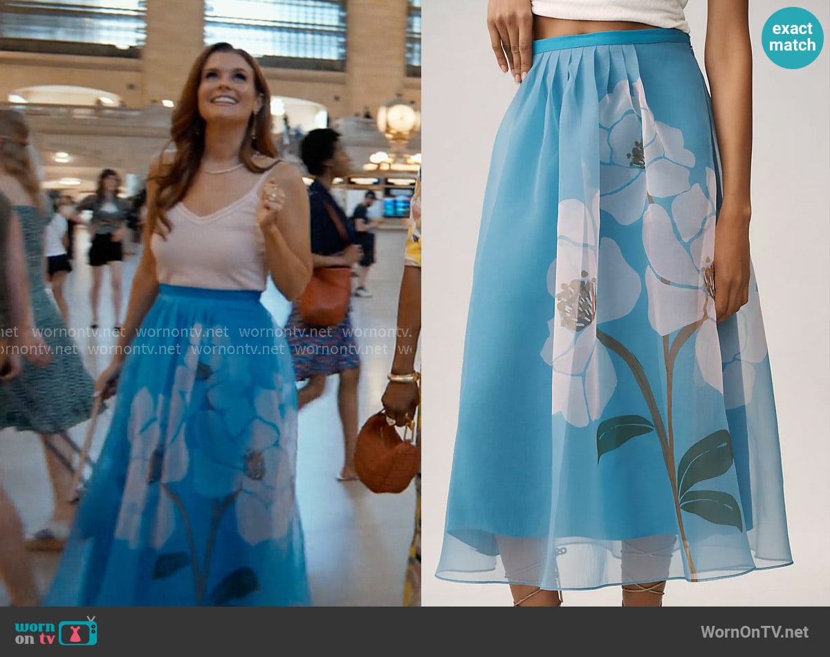 Farm Rio Floral Organza Midi Skirt worn by Maddie Townsend (JoAnna Garcia Swisher) on Sweet Magnolias