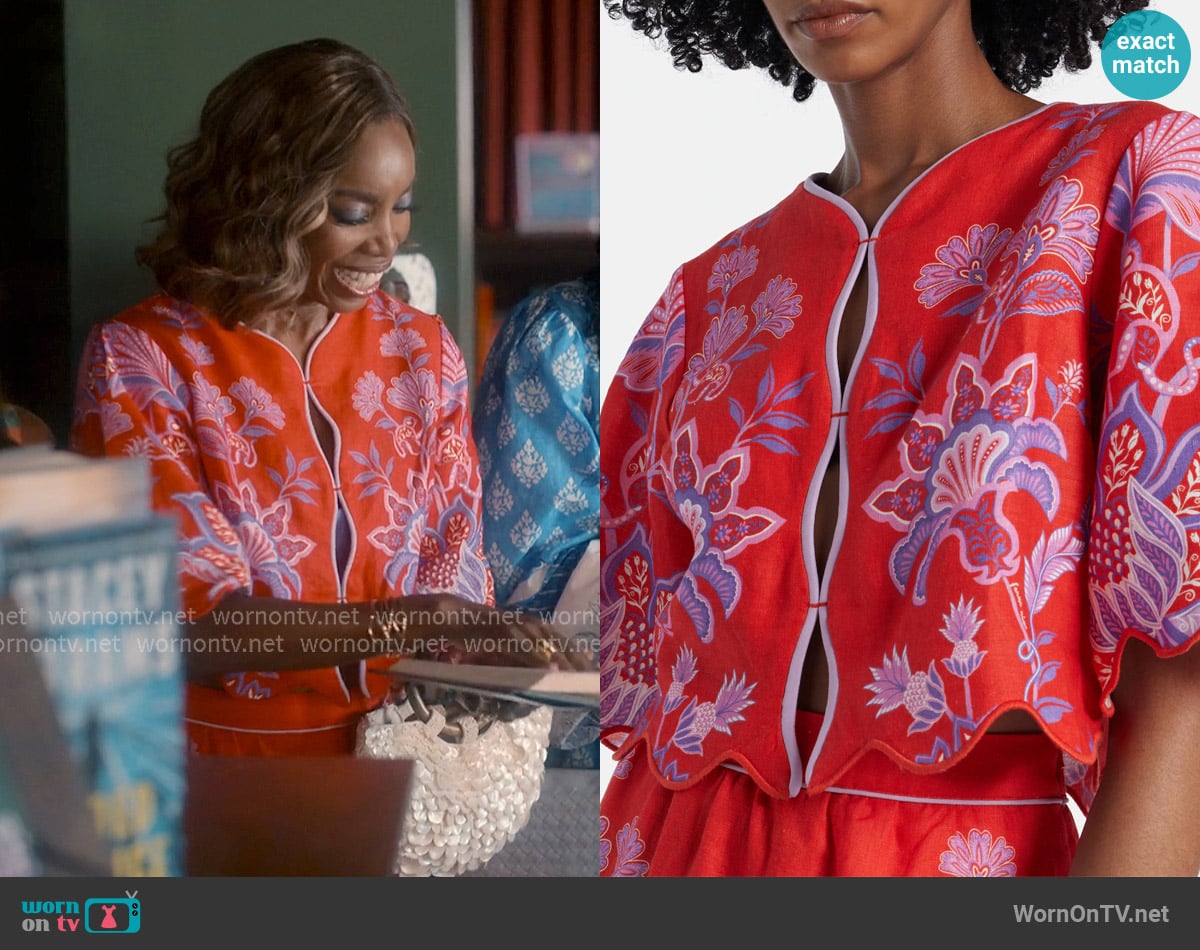 Farm Rio Porcelain Garden Floral Linen Maxi Skirt worn by Helen Decatur (Heather Headley) on Sweet Magnolias