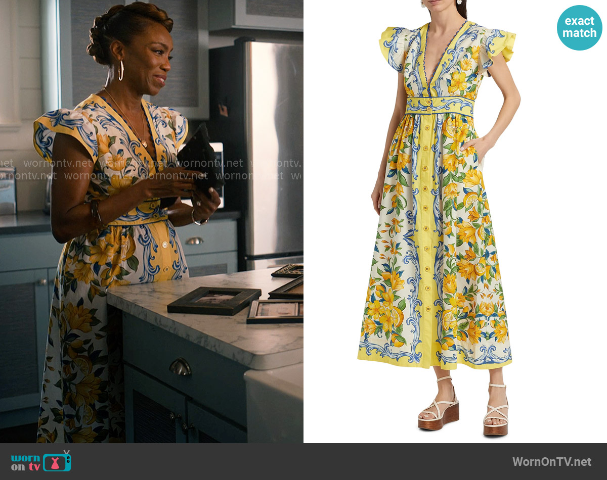 Farm Rio Sicily Scarf Cotton Flutter Maxi Dress worn by Helen Decatur (Heather Headley) on Sweet Magnolias
